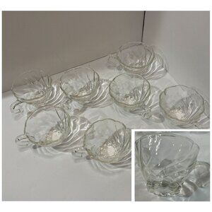 Hazel Atlas Glass Clear Colonial Swirl Punch Cup Lot 8 Pc Cups